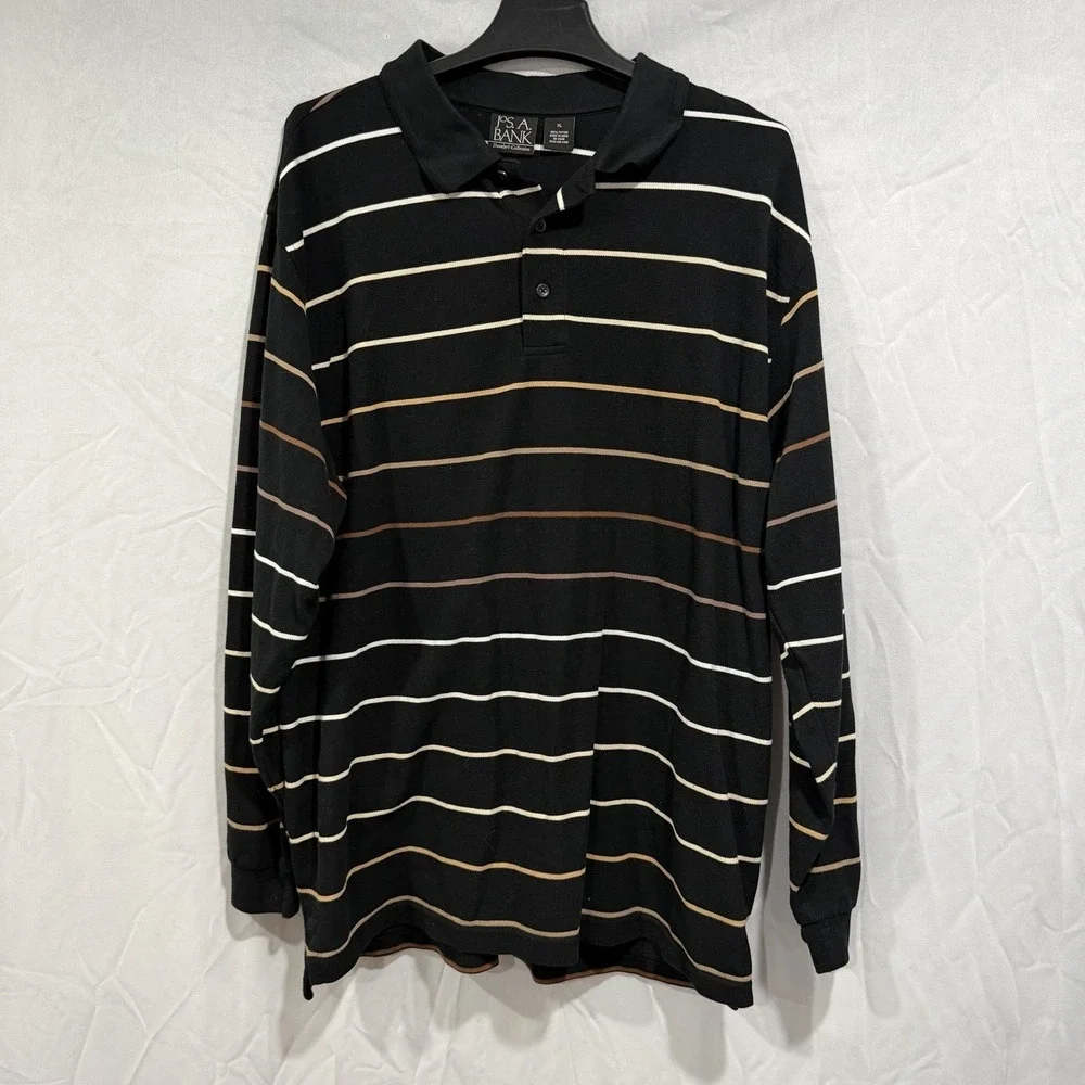 Jos A Bank‎ Travelers Long Sleeve Black Striped Polo Shirt XL  Preppy Casual